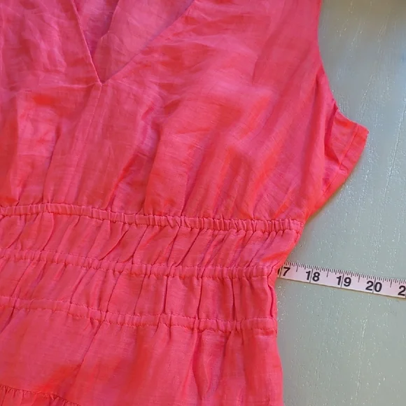 J Crew Hyacinth V-neck Dress Ramie Coral Pink size XL - Picture 9 of 11
